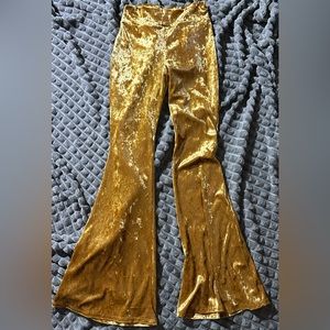 Women’s Gold Velvet Stretchy Flare Pants